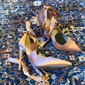 Satin, ballet style blush stilettos